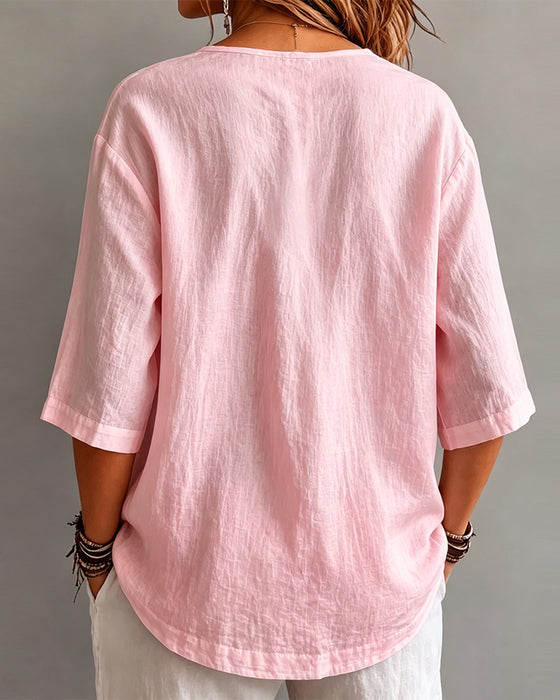 Blouse Casual Effen Kleur Halve Mouwen