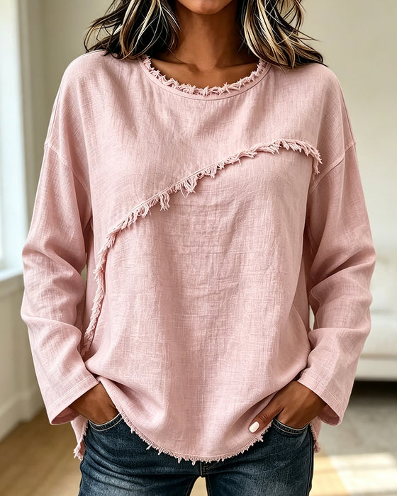 Blouse Rondhals Effen Onregelmatig