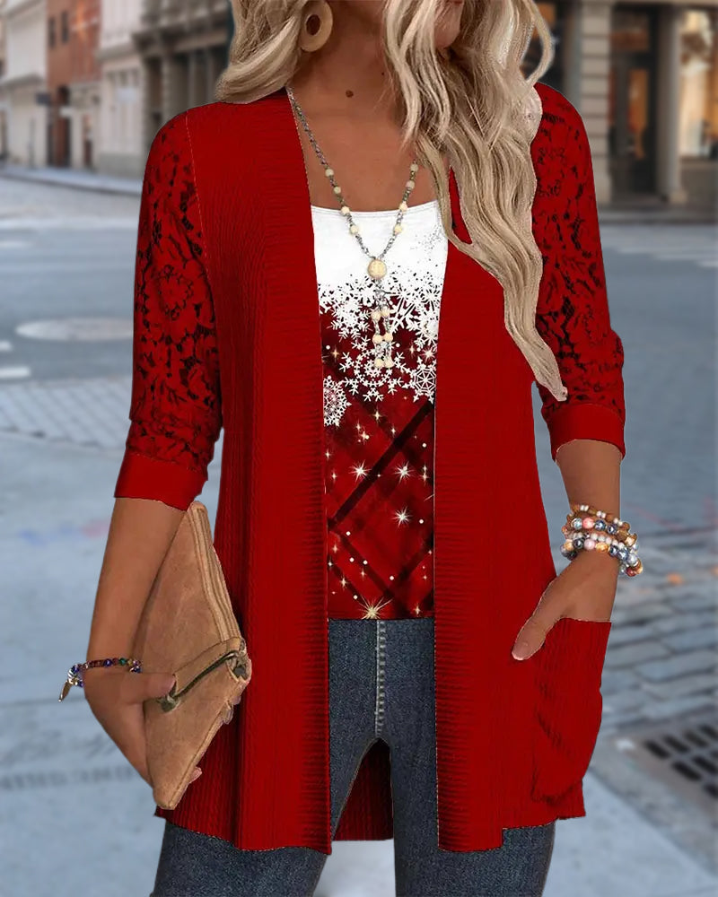 Gebreide Top Met Print In Nep-Tweedelig Ontwerp