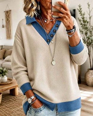 Top Kleurblok V-Hals Casual
