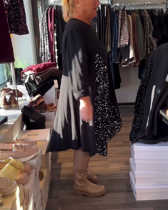 Jurk Glitter Panel Ronde Hals