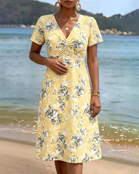Jurk Bloemen V-Hals Twist Knoop