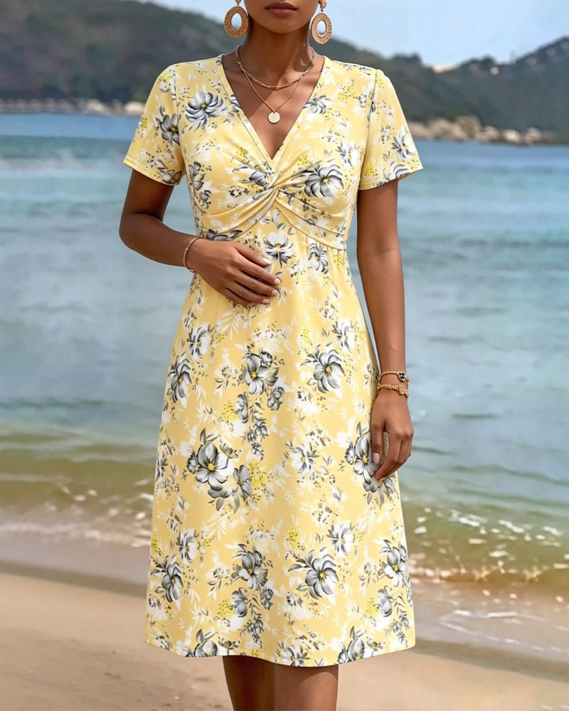 Jurk Bloemen V-Hals Twist Knoop