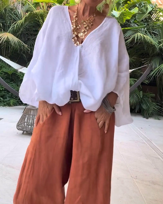 Blouse V-Hals Asymmetrisch Effen Relaxed