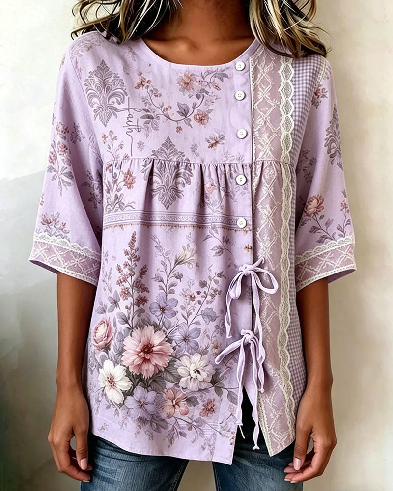Blouse Retro Bloemenprint Casual