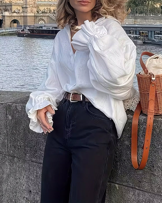 Shirt Ruime Pasvorm Gerimpelde Schouder Mouw