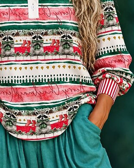 Top Kerst Wasbeer Gestreept Patchwork