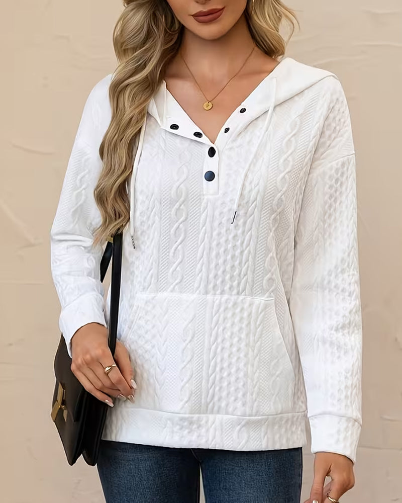 Hoodie In Effen Kleur Met Knoopsluiting Jacquard