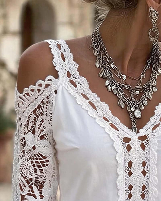 Blouse Off-Schouder Kant Ruffle