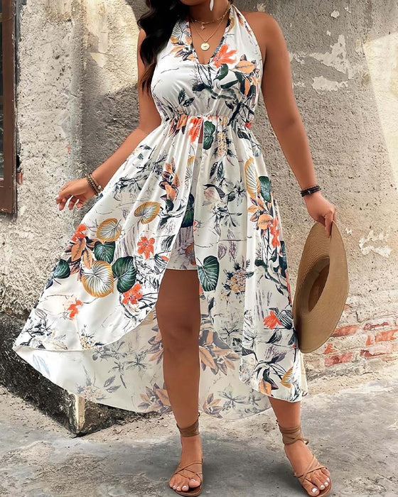 Set V-Hals Halter Mouwloze Jurk + Shorts
