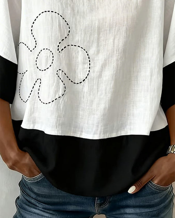 Top Kleurenblok Bloemig