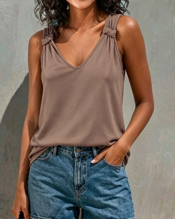 Tank Top Effen Kleur Twist V-Hals