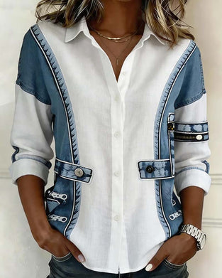 Shirt Patchwork Contrast Knoopsgat