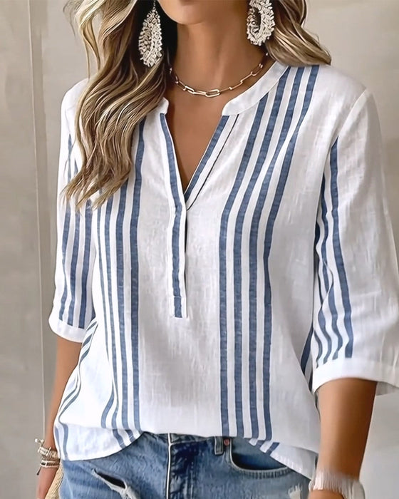 Blouse Verticale Streep Staande Kraag