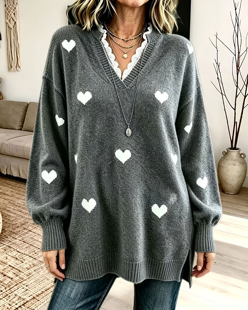 Trui Hart Print V-hals