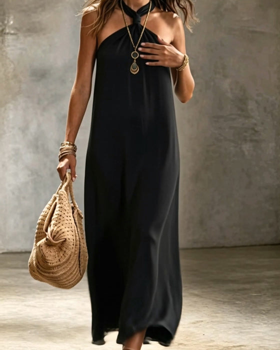 Jurk Effen Kleur Halsband Mouwloos