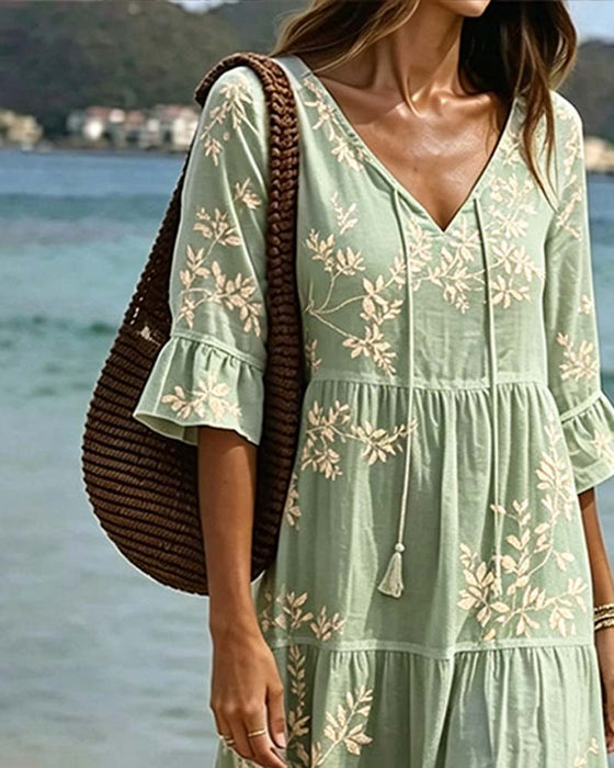 Jurk Ruffle V-Hals Strik Resort