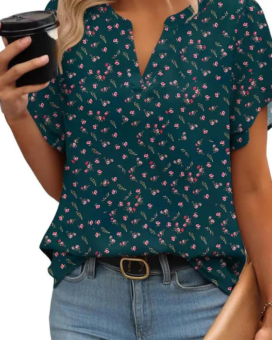 Blouse Bloemenprint Kleine V-Hals