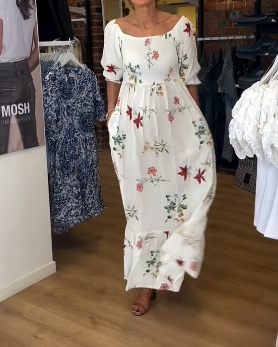 Jurk Wijde Kraag Gedrukt