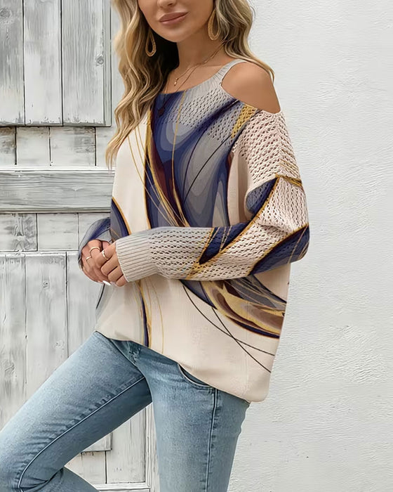 Pullover Stijlvol Print Uitgesneden Off-Schouder
