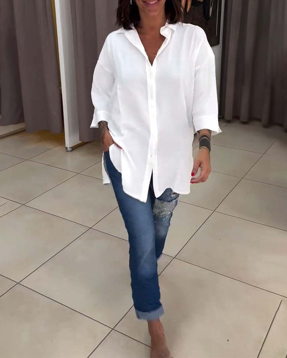 Overhemd met revers, effen kleur en button-down