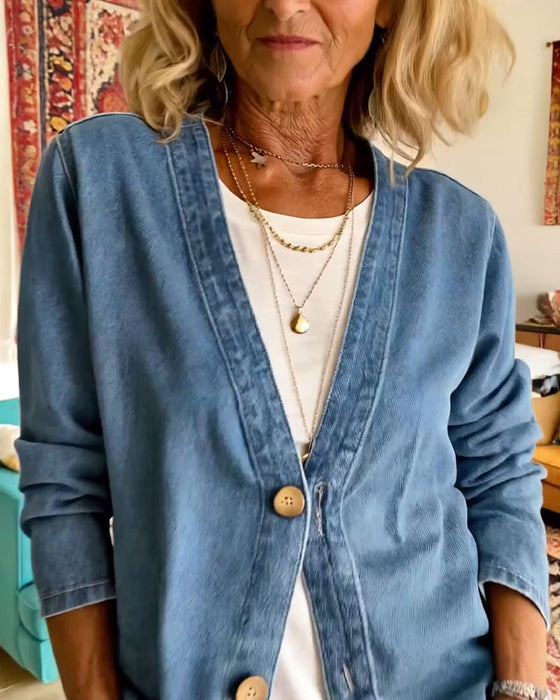 Jas Denim V-Hals Cardigan