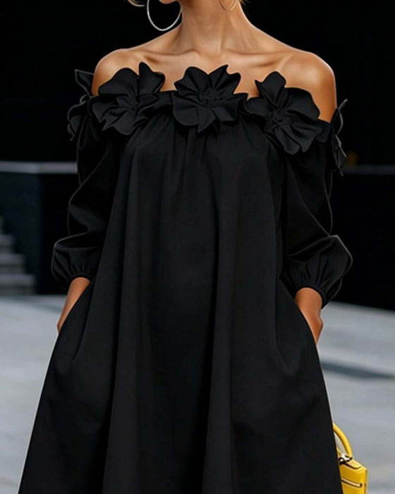 Jurk Off-Shoulder Bloemig Accent