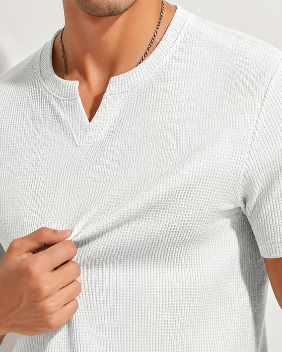 Heren T-Shirt Met Wafelpatroon Casual