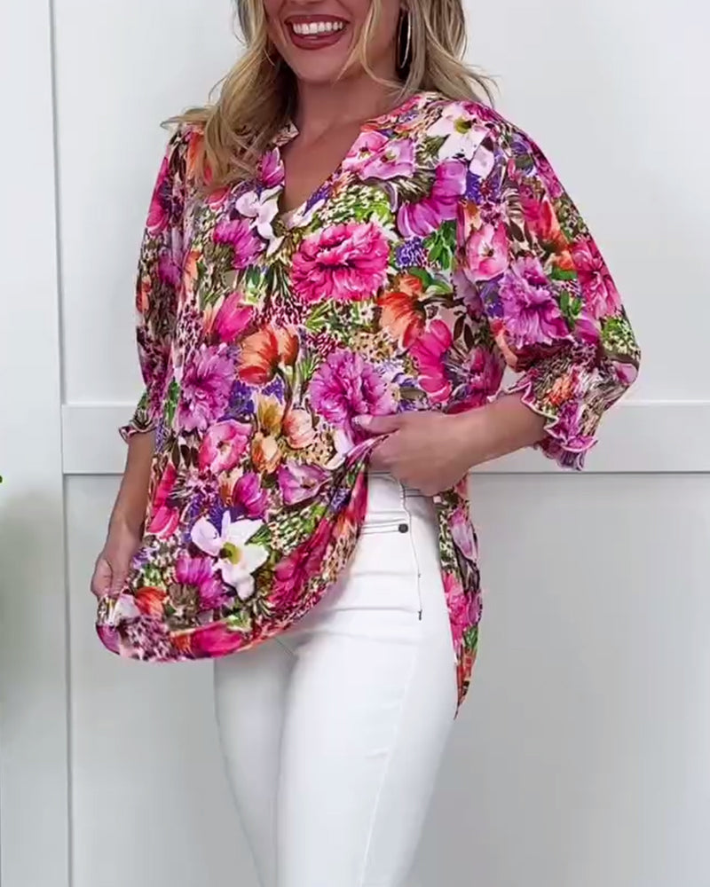 Blouse Korte Mouw Modieus Bloemen