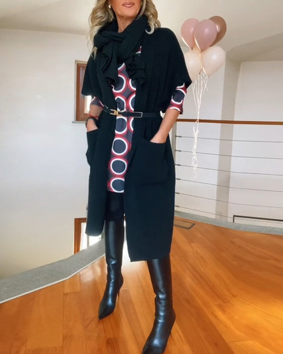 Casual effen kleur vest met halve mouw en zak