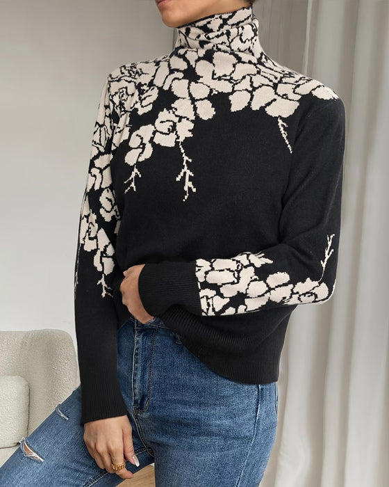 Pullover Hoge Hals Bloemig Jacquard