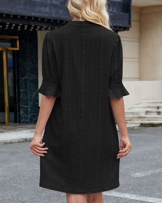 Jurk Effen Kleur V-hals