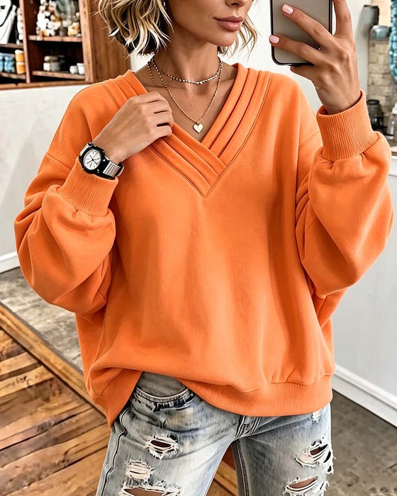 Sweatshirt Dubbele Laag V-Hals Drop Schouder Los