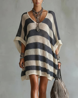 Trui Jurk Dolmanmouw Gestreept Print Uitgesneden