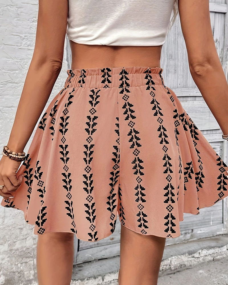 Shorts Print Trekkoord Loose Fit Flare