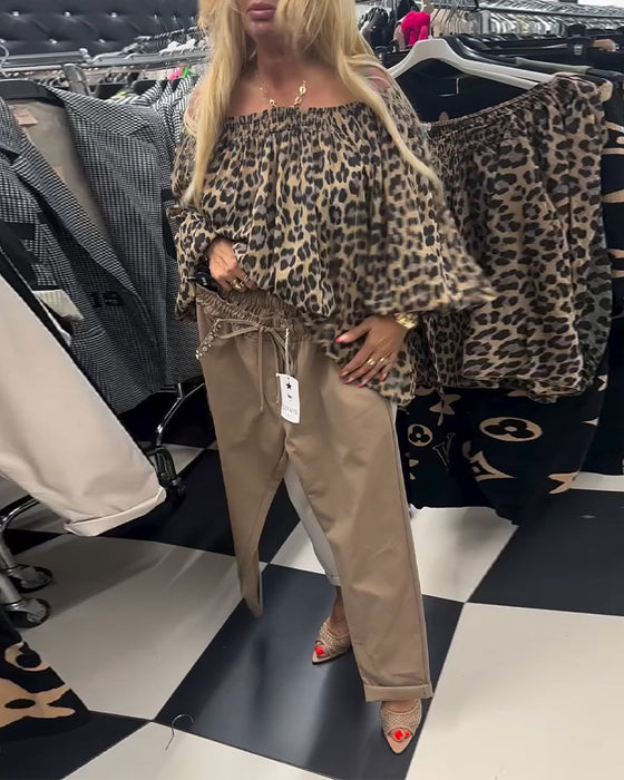 Effen kleur casual broek met trekkoord