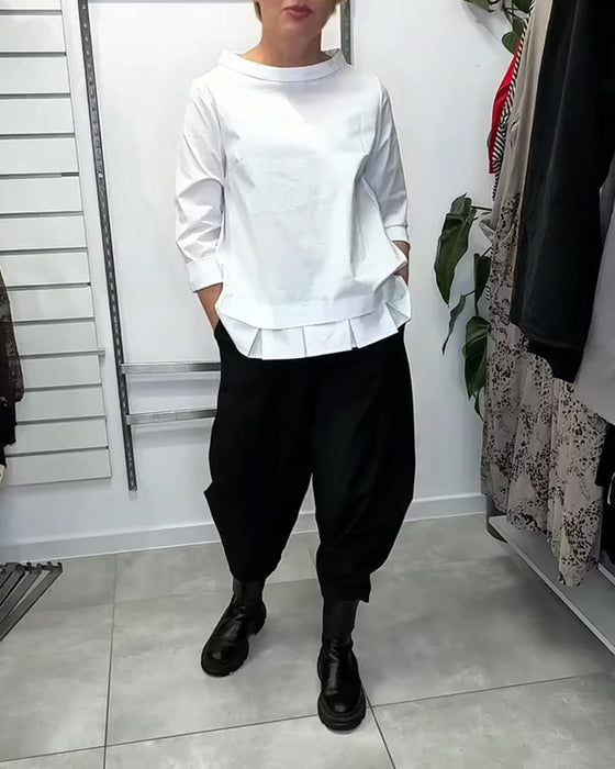 Bloes Wijde Kraag Effen Kleur Casual