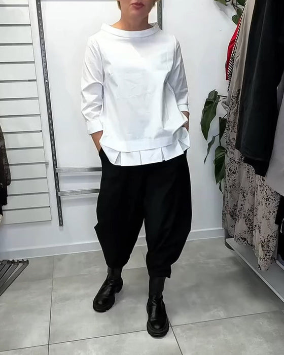 100% Katoen Bloes Wijde Kraag Effen Kleur Casual