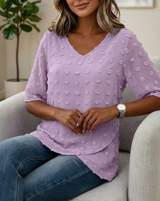 Casual Blouse V-Hals Effen Kleur