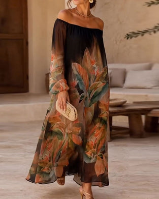 Jurk Met Off-Shoulder Bloemengradatie