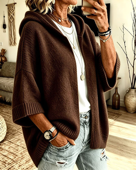 Cardigan 3/4 Mouw Capuchon Casual