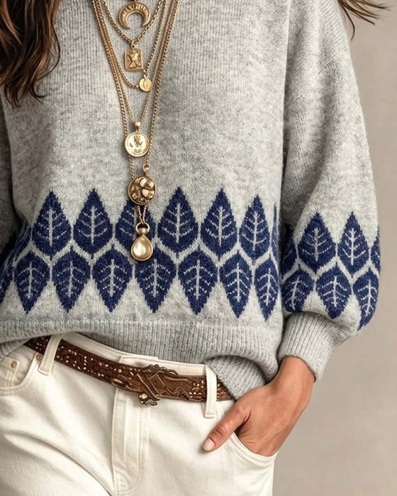 Pullover Ronde Hals Lantaarn Mouw Blad
