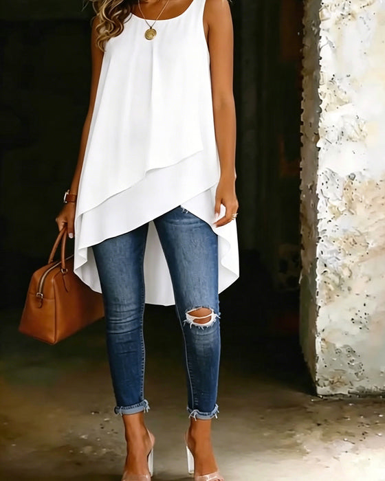 Blouse Mouwloos Gelaagd Onregelmatig