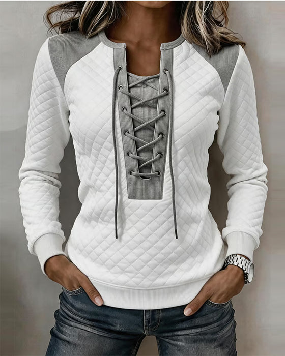 Sweatshirt Rijgwerk Slimfit Kleurblok