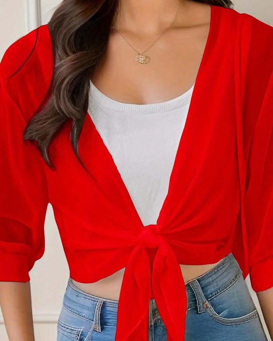 Cover-Up Sheer Chiffon Korte Mouw Zonbescherming