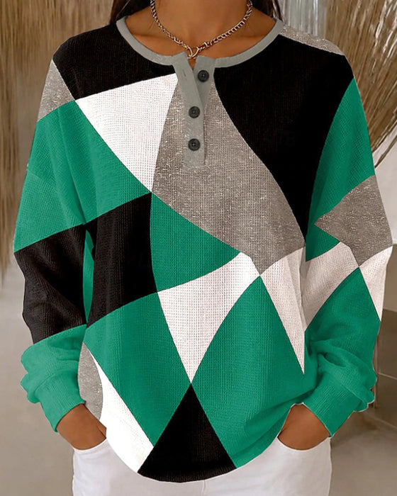 Top Ronde Hals Knoop Kleurblok Casual