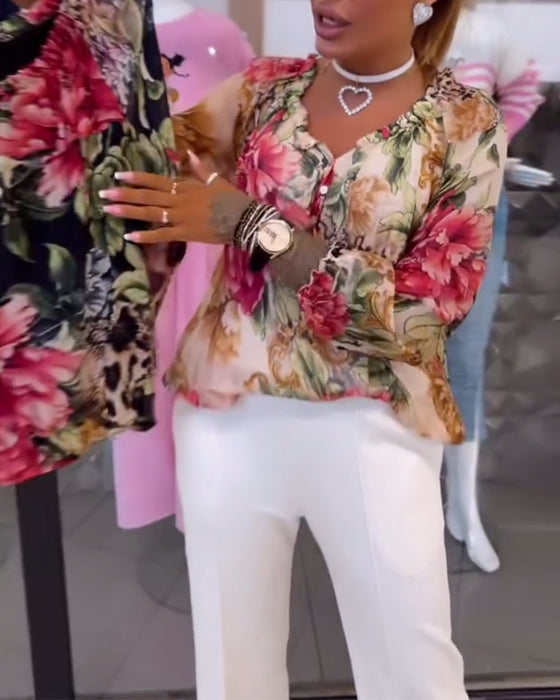 Blouse V-hals Bloemenprint