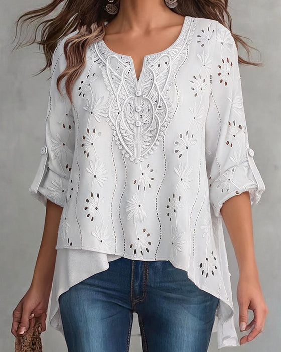 Blouse Kleine V-Hals Knoop Onregelmatig