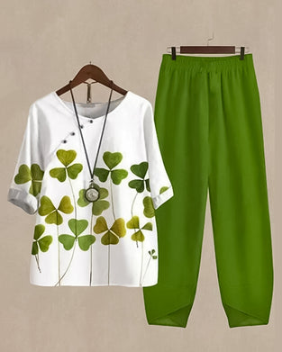 Casual tweedelige set met klavertjesprint