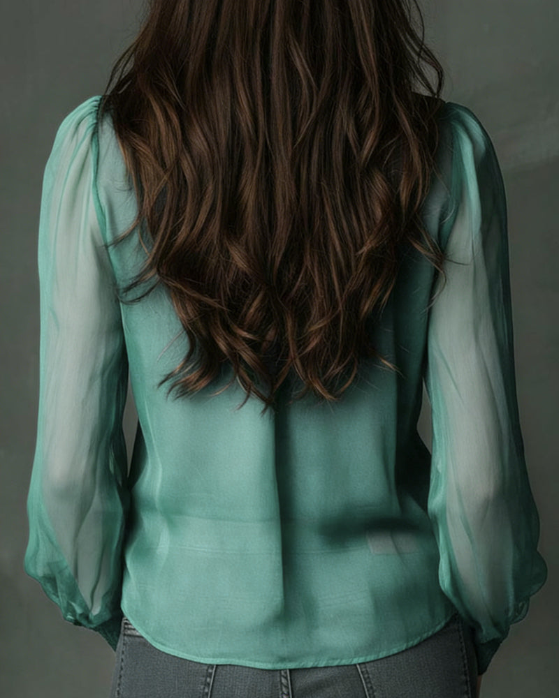 Blouse Half-ritsluiting Gaas Lange-mouw